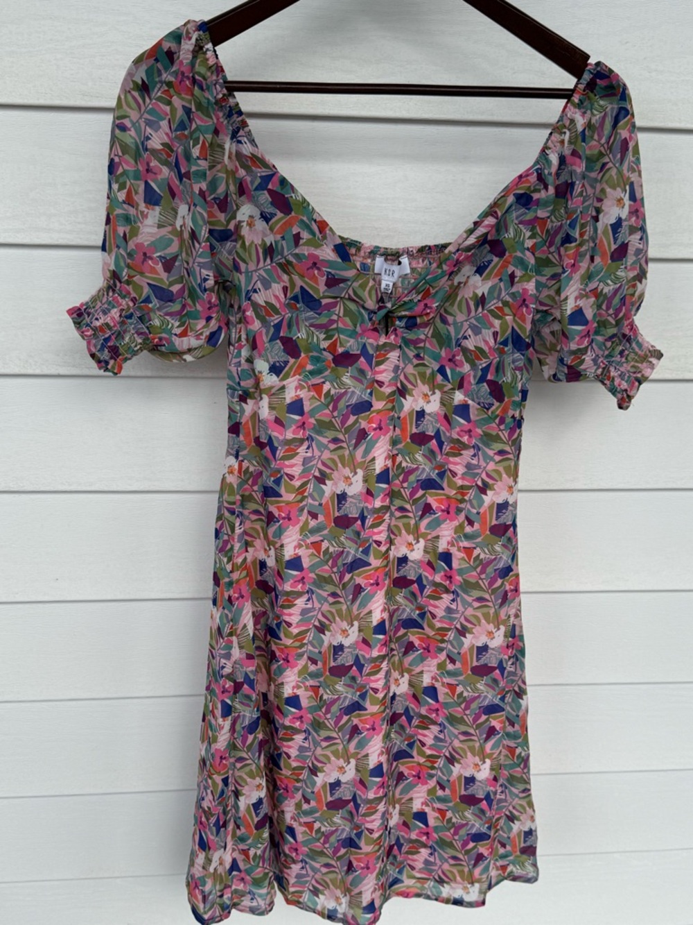 NWT. NSR Floral Puff-Sleeve Blouse in Pink, Green & Purple